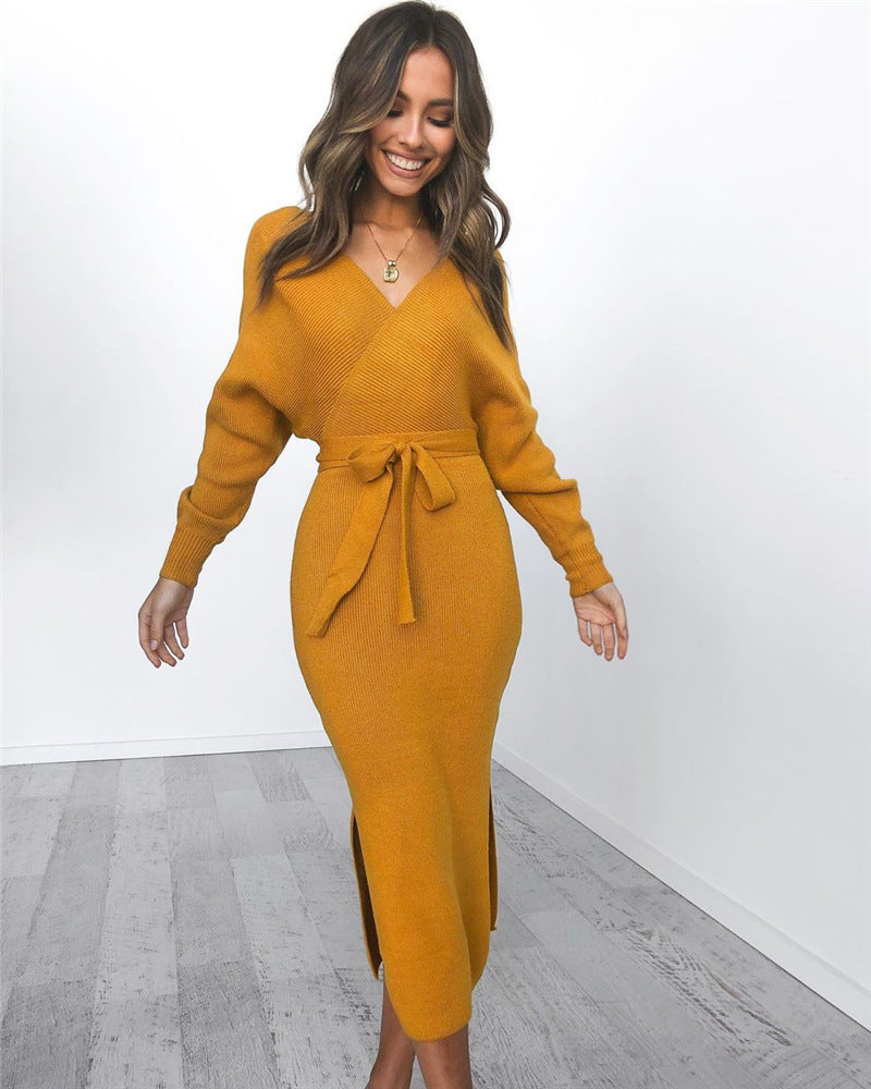 Léna | Robe slim à manches longues et col V