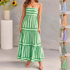 Robe longue rayée à bretelles - Décolleté carré et dos nu