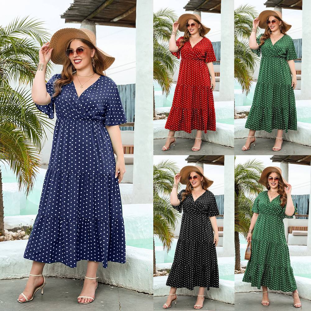Robe vacances grande taille décontractée à pois pour femme